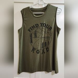 Olive Green Sleeveless Graphic Top